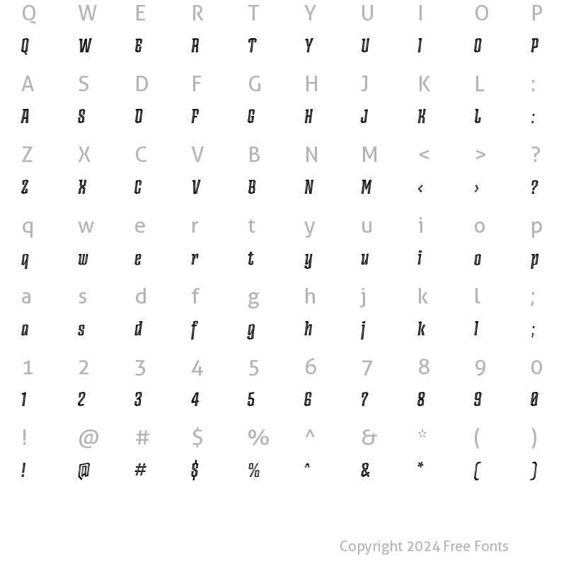 Character Map of AncoaSlanted-BoldInline Regular