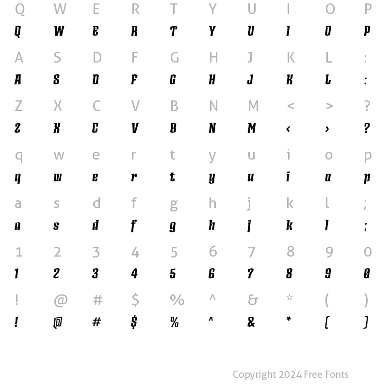 Character Map of AncoaSlanted-ExtraBoldCuts Regular