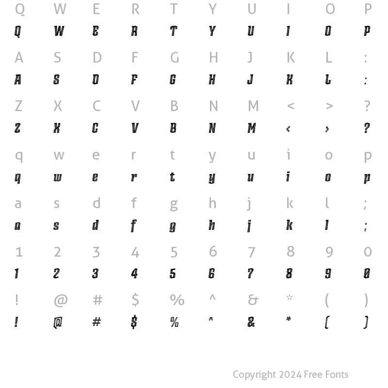 Character Map of AncoaSlanted-ExtraInline Regular