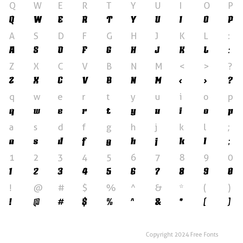 Character Map of AncoaSlanted-FatCuts Regular