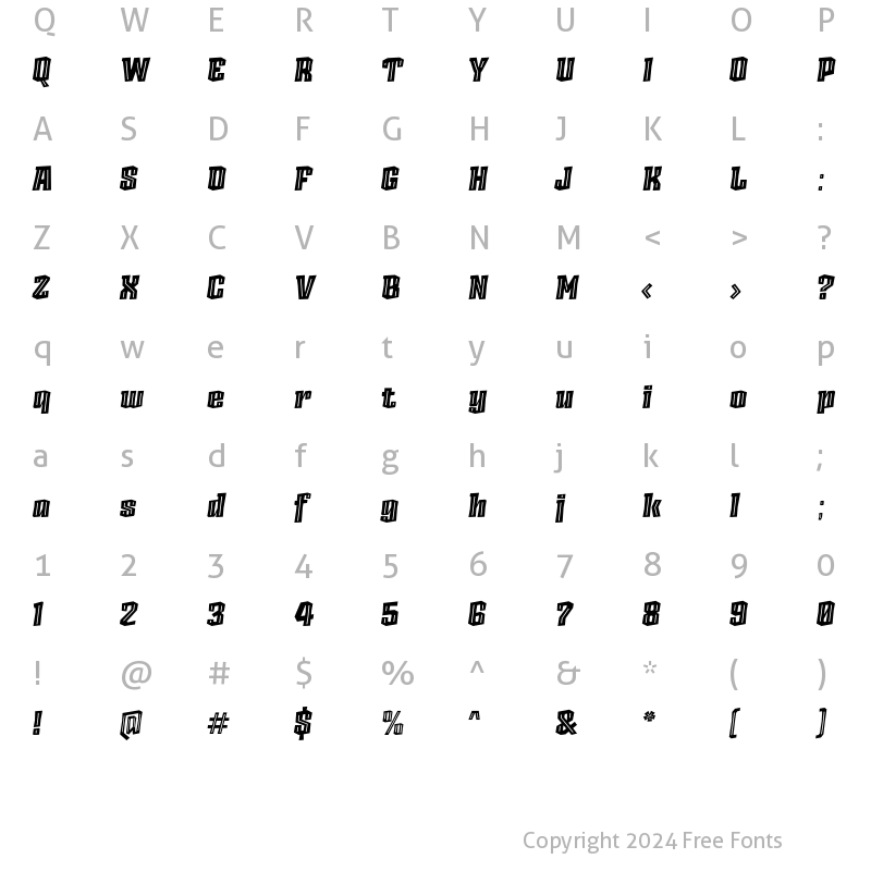 Character Map of AncoaSlanted-FatInline Regular