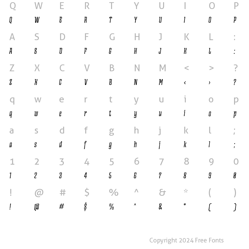 Character Map of AncoaSlanted-Regular Regular