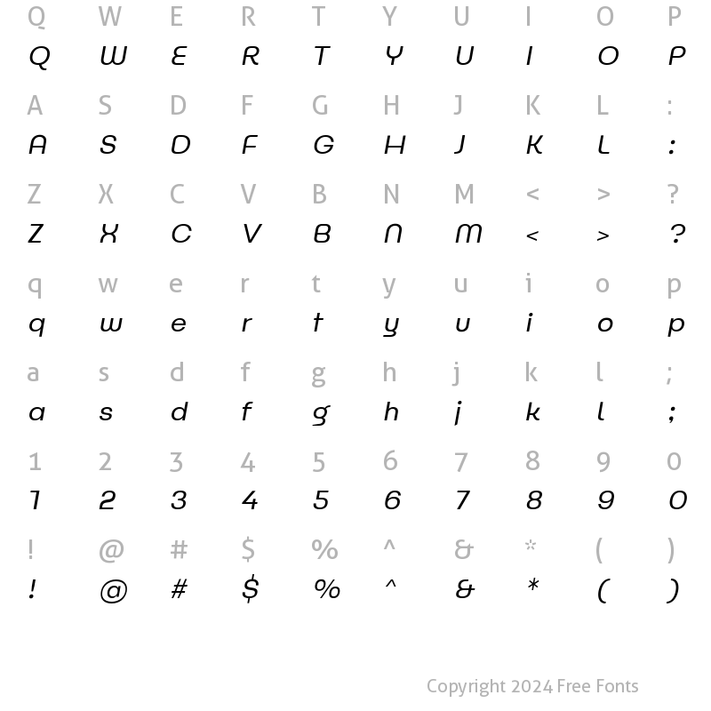 Character Map of Ancress Medium Italic