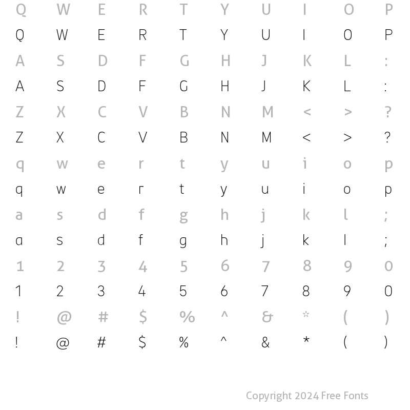 Character Map of Andante Display W05 ExtraLight