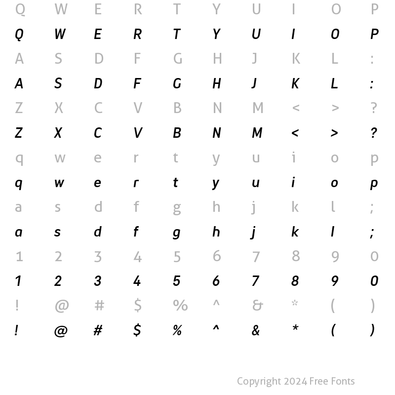 Character Map of AndanteDisplay-DemiBoldItalic Regular