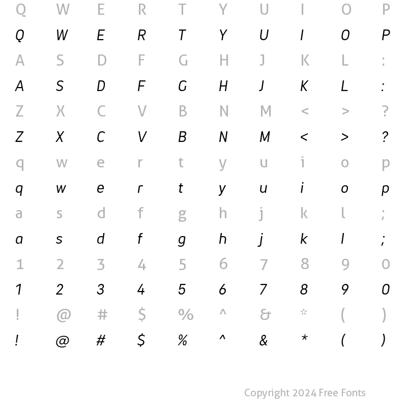 Character Map of AndanteDisplay-RegularItalic Regular