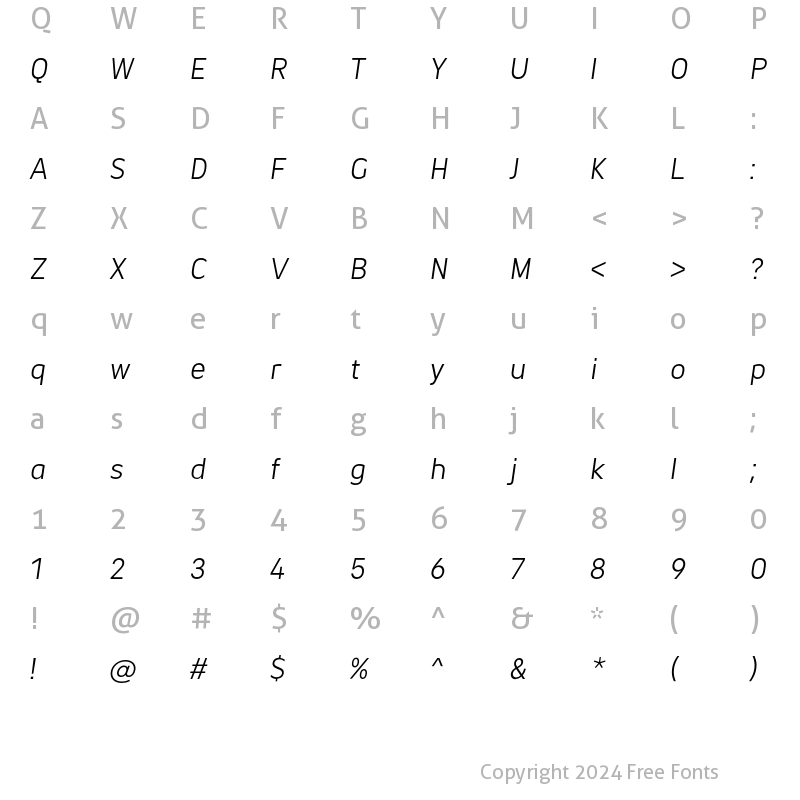 Character Map of AndanteText-LightItalic Regular