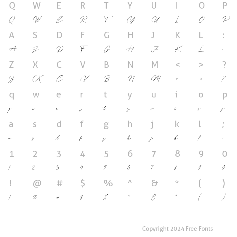 Character Map of Andellia Davilton Regular