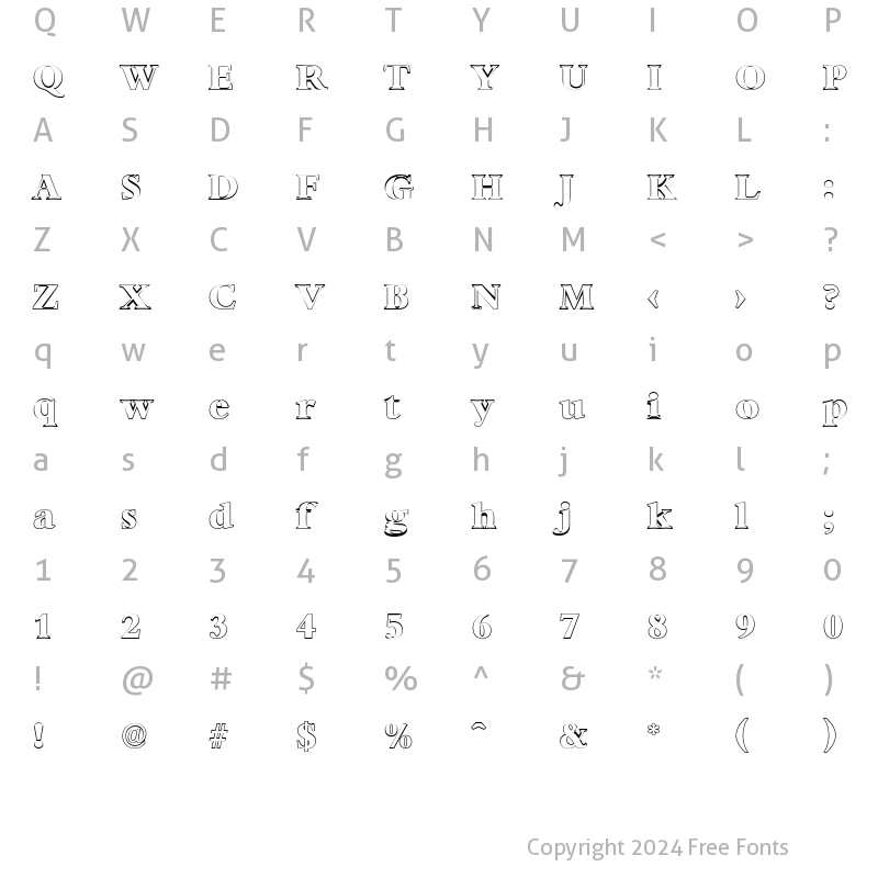 Character Map of AndrewBeckerOutline-ExtraBold Regular