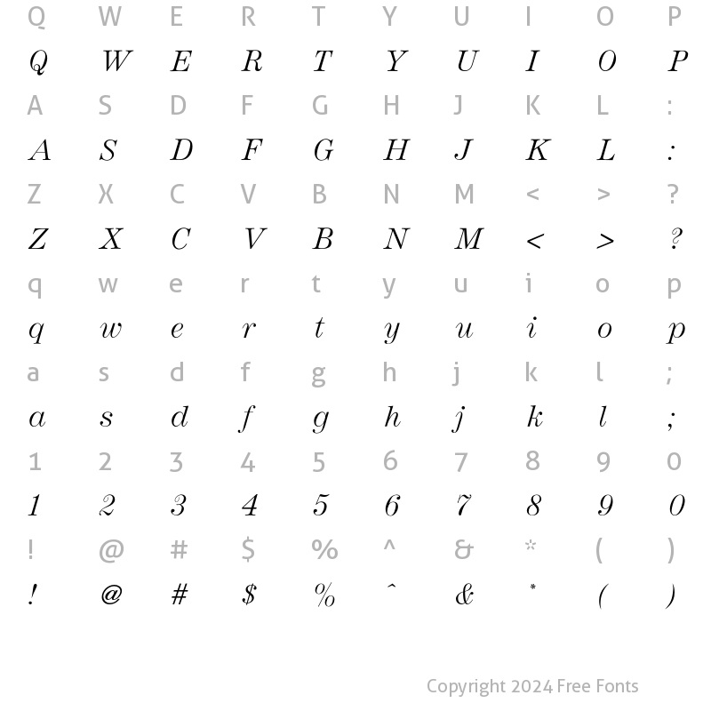 Character Map of Andrich Minerva Italic