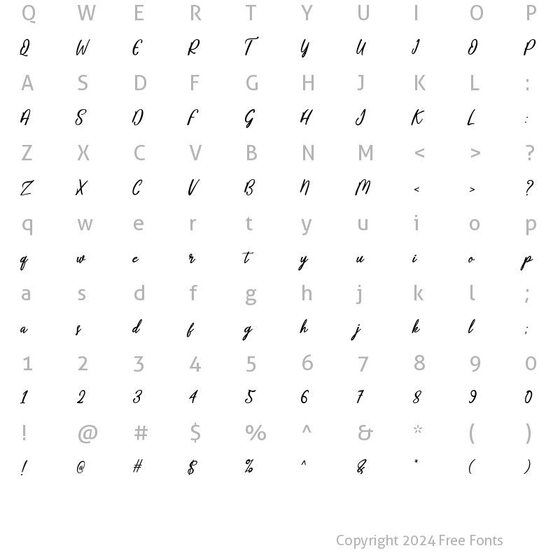 Character Map of Aneisha script Regular