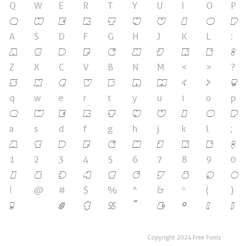 Character Map of AngelaBeckerOutline Bold Italic