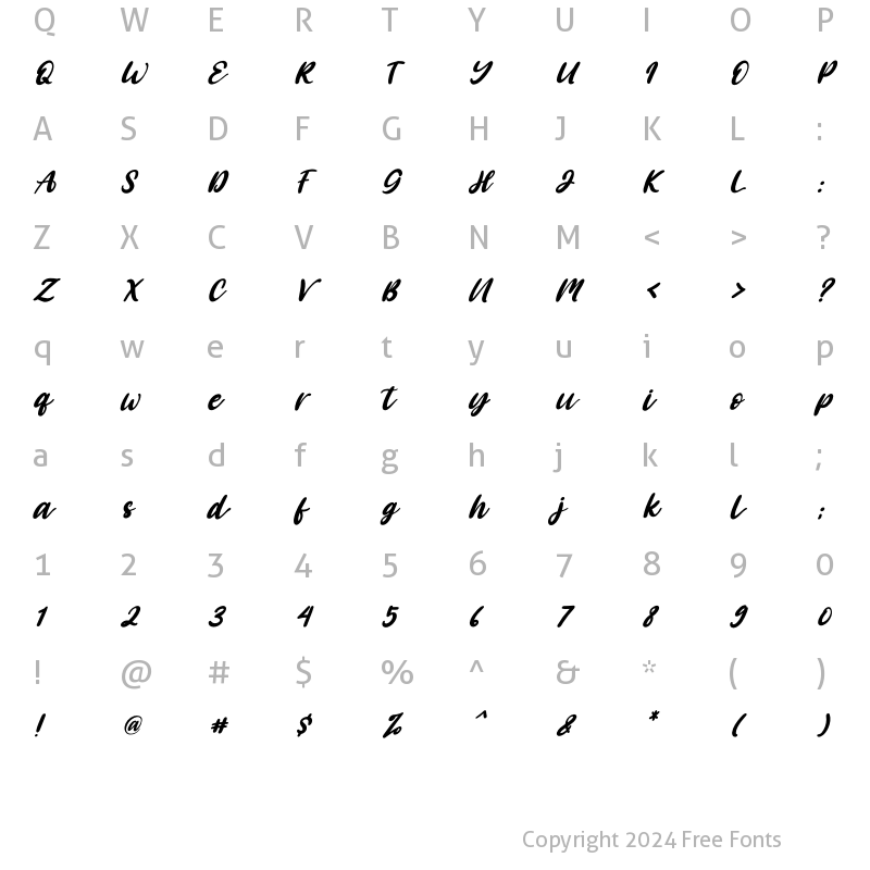 Character Map of Angelica Caroline Italic