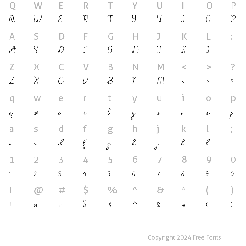 Character Map of Angelica script Regular