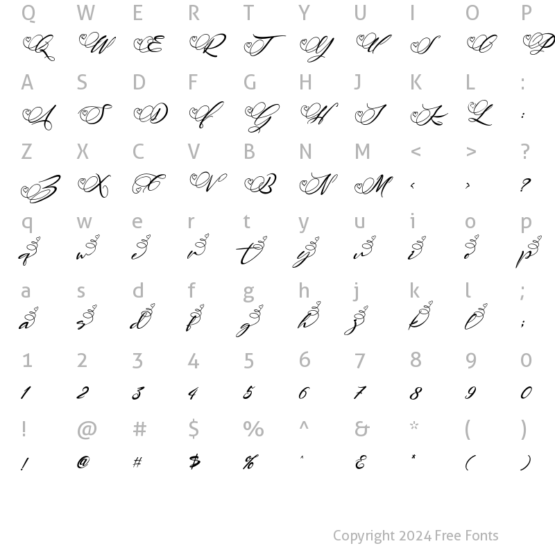 Character Map of Angelin ss01 Italic