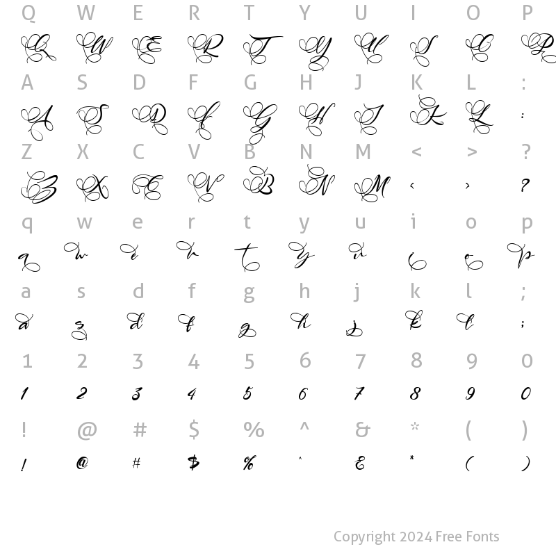 Character Map of Angelin Swash Regular