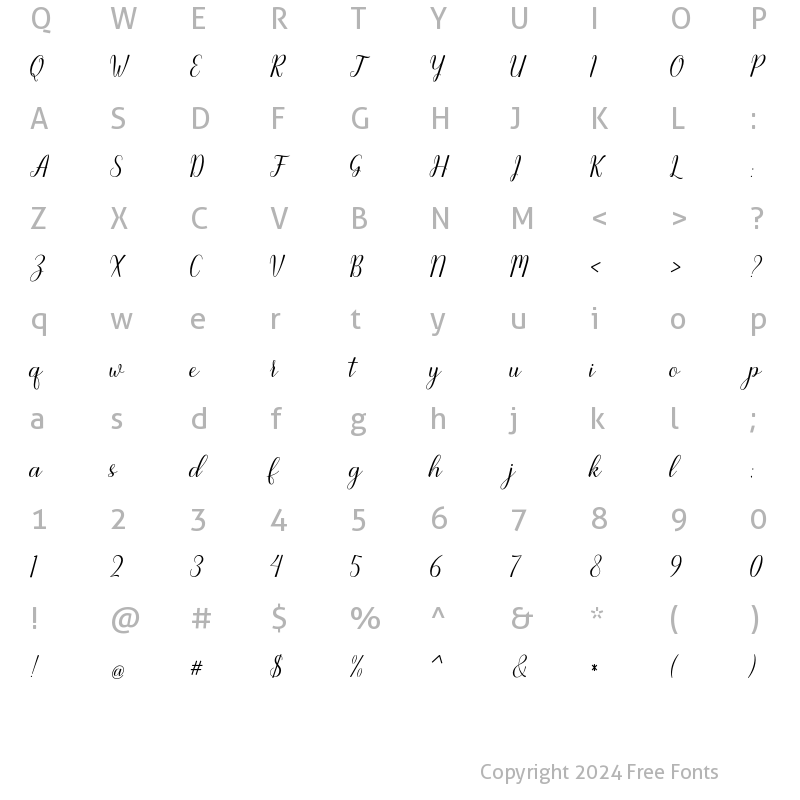 Character Map of Angeline Regular