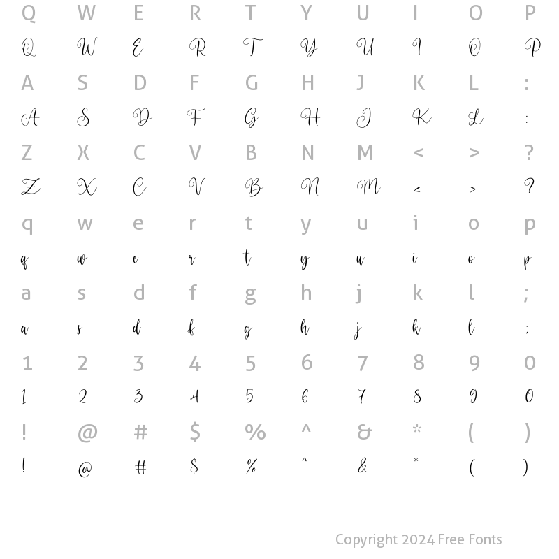 Character Map of Angellove Regular