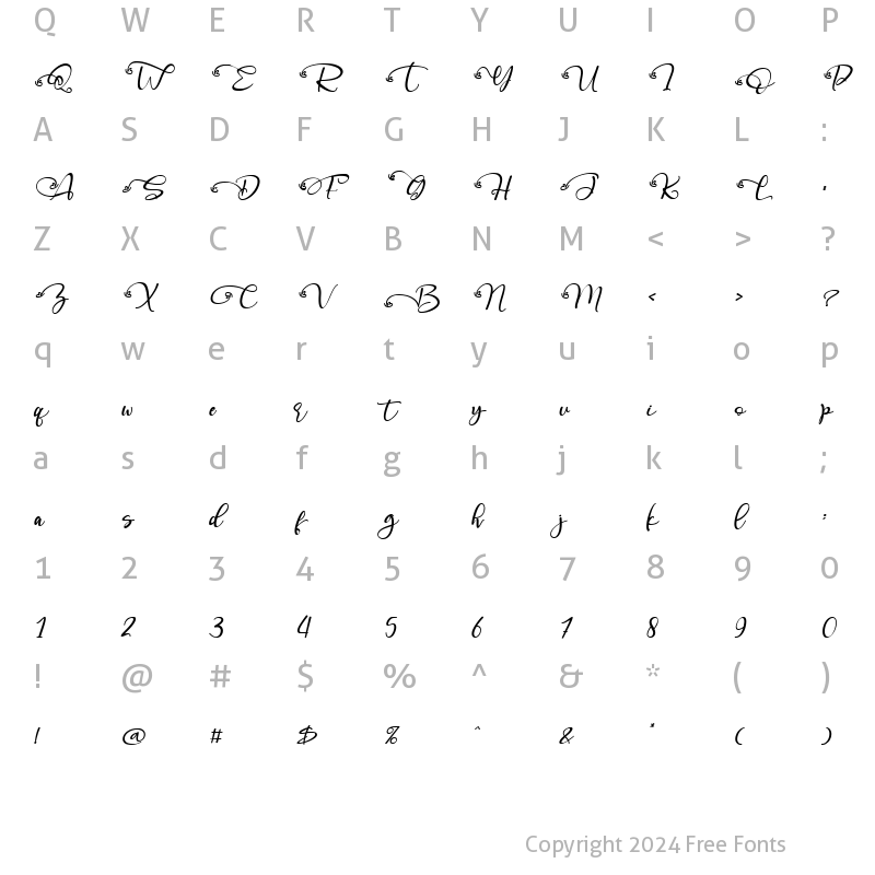 Character Map of Angelynn Alternate Italic