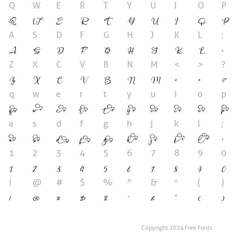 Character Map of Angelynn Swash Italic