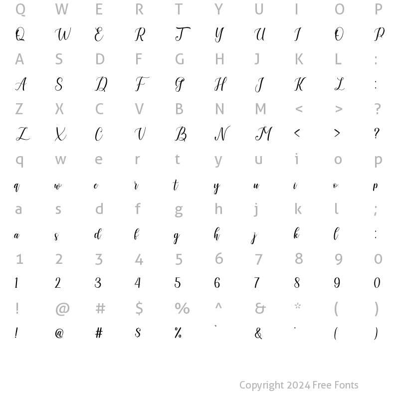 Character Map of Angestina Regular