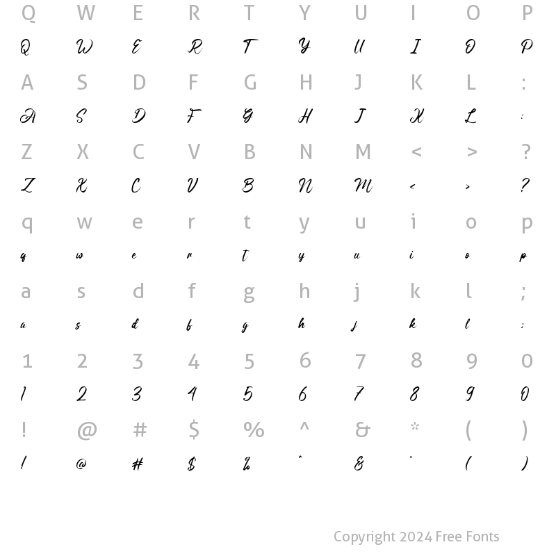 Character Map of Angilla Denis Regular