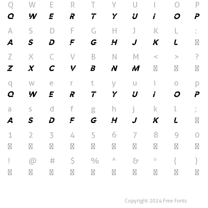 Character Map of Angled Italic