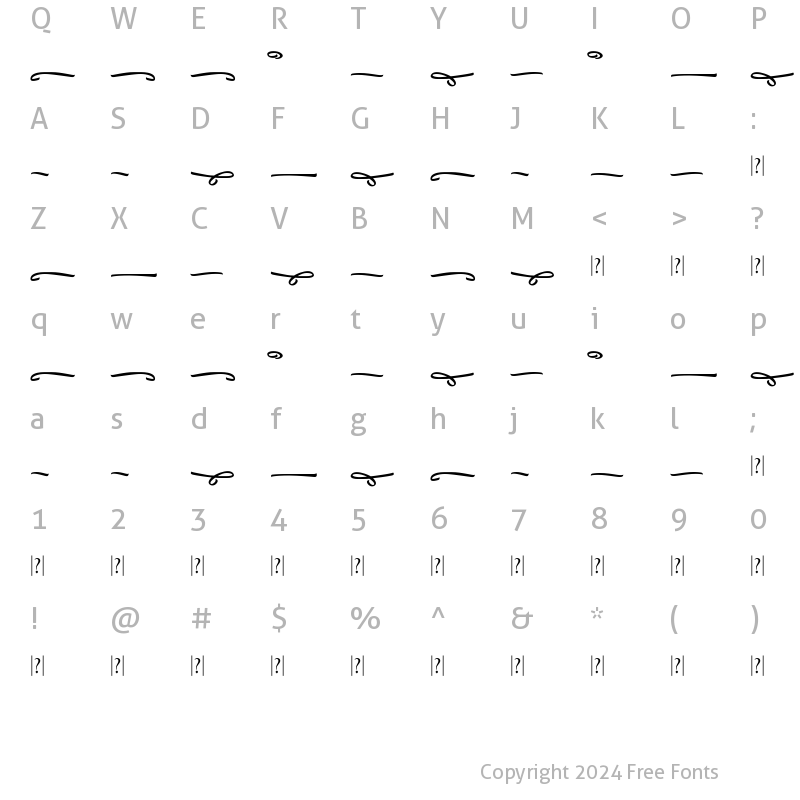 Character Map of Angler Swash Regular