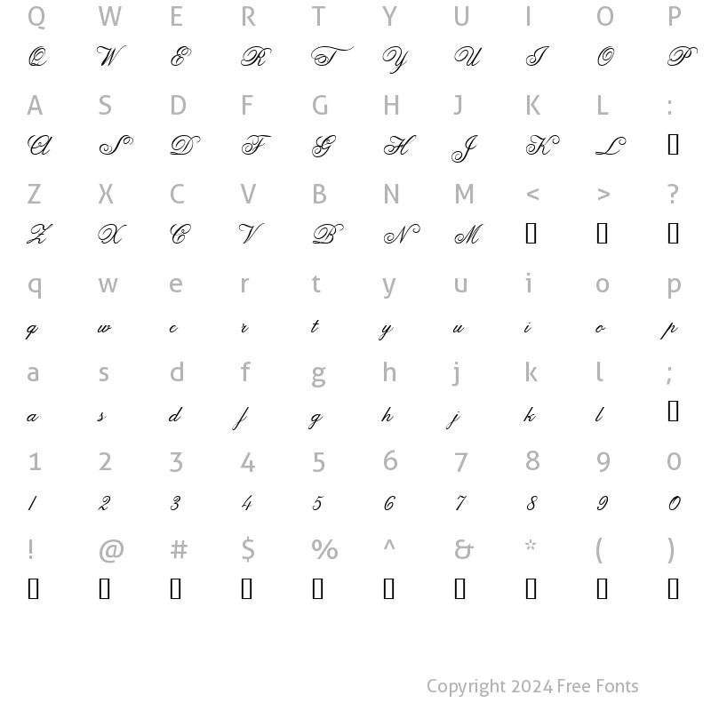 Character Map of Anglia Script Concise Regular