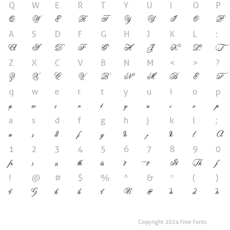 Character Map of Anglia Script Enhancements Regular