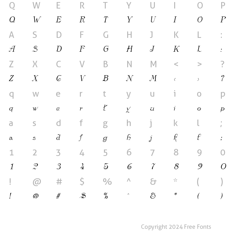 Character Map of Anglican Italic