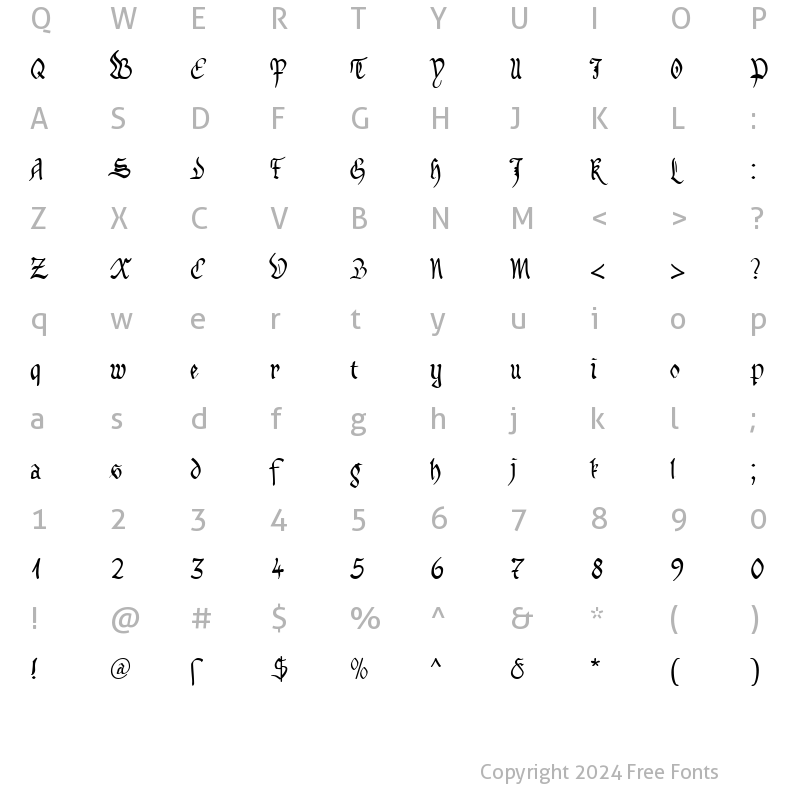 Character Map of Anglicana Becker Normal