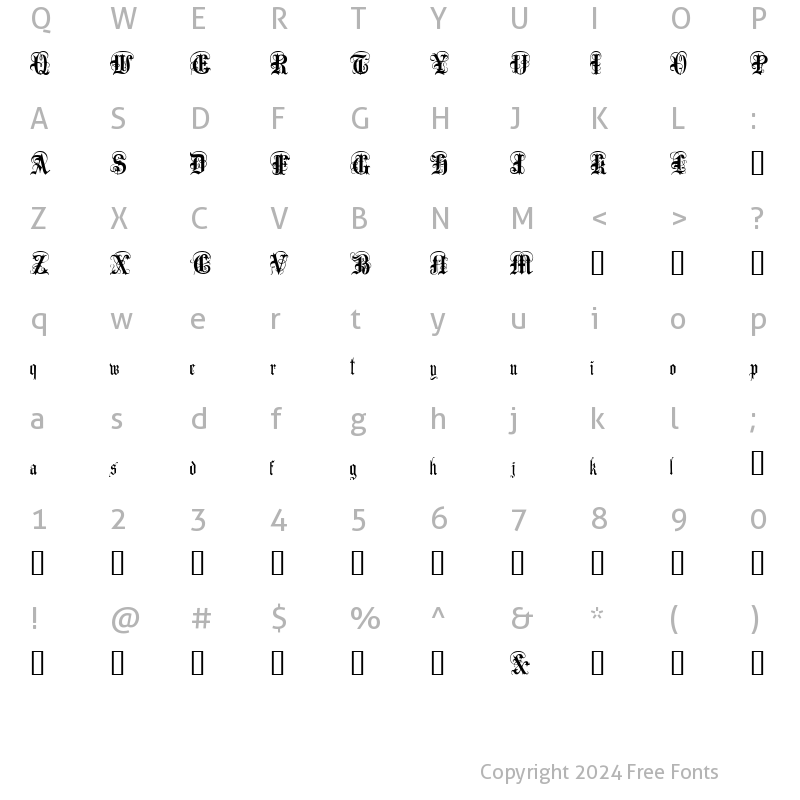 Character Map of Anglo Text Regular