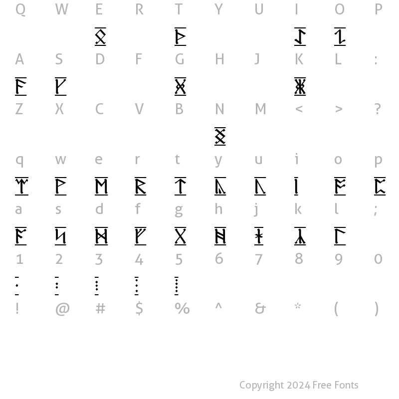 Character Map of AngloSaxon Runes-1 Regular