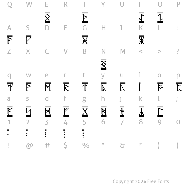 Character Map of AngloSaxon Runes-2 Regular