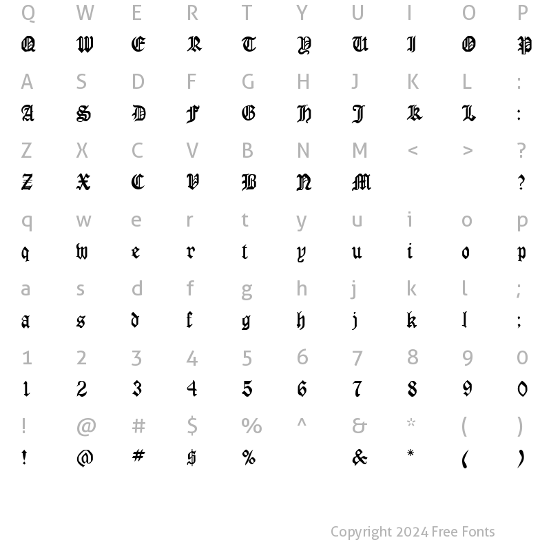 Character Map of AngloSSK Regular