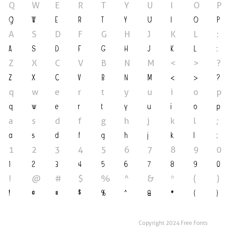 Character Map of Angostura Gaunt Regular