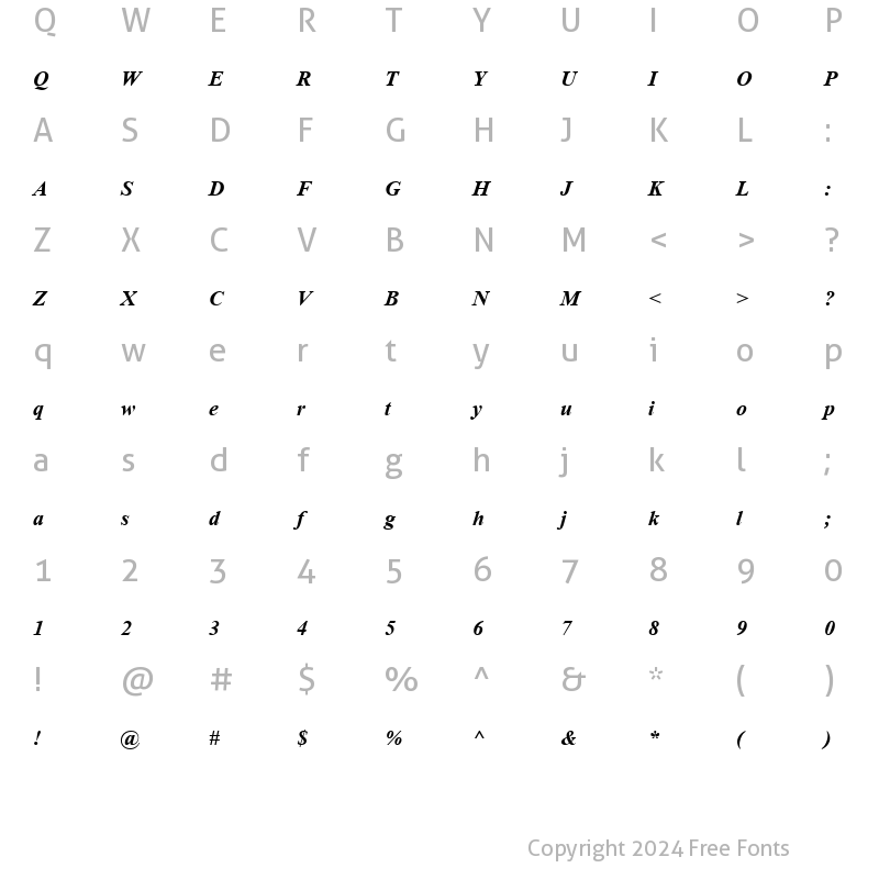 Character Map of AngsanaUPC Bold Italic