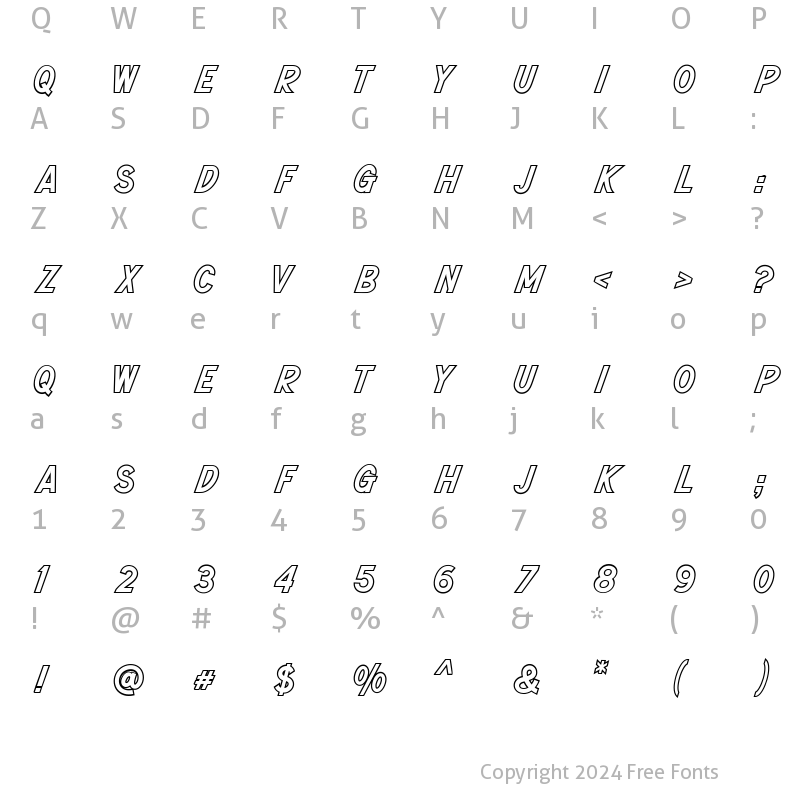 Character Map of Anguine Outline Regular