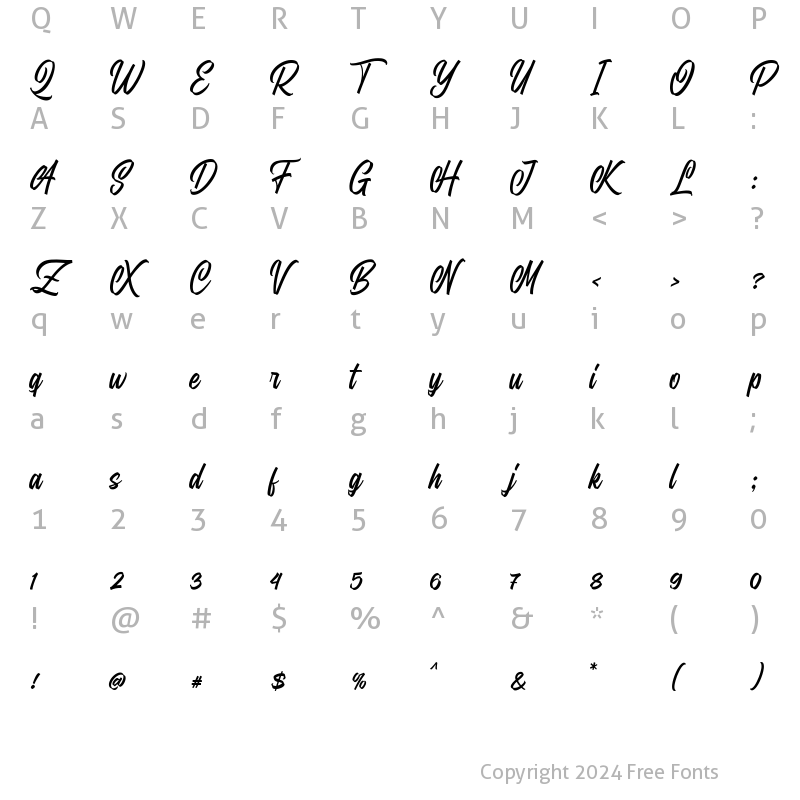 Character Map of Anguine Script Regular