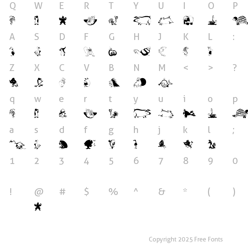 Character Map of AnimalComedians Regular