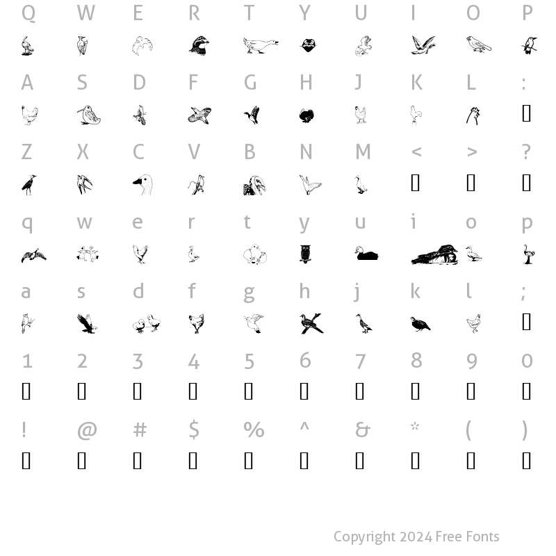 Character Map of AnimalsAnimalsBirds Regular