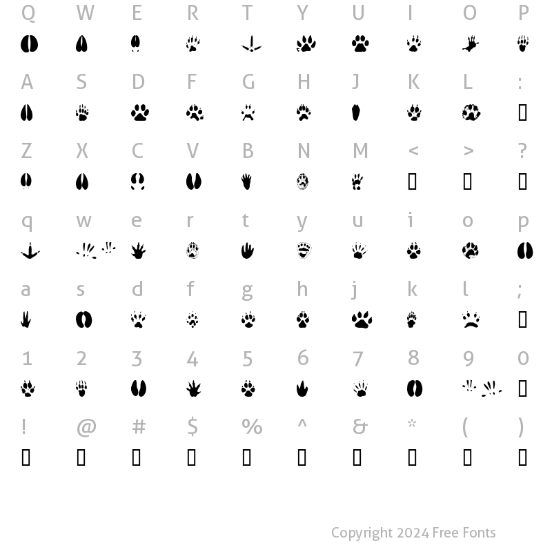 Character Map of AnimalTracks Regular