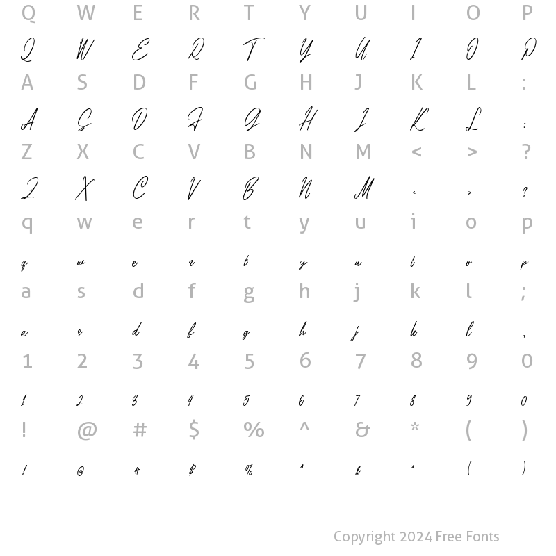 Character Map of Anita Script Regular