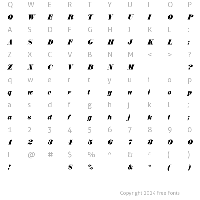 Character Map of AnnlieEF-ExtraBoldItalic Regular