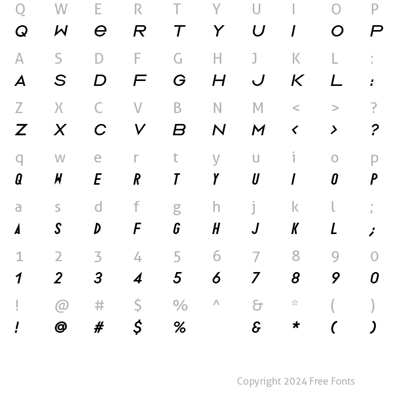 Character Map of Ano Bold Wide Italic