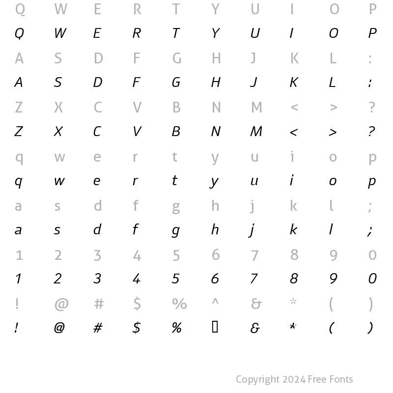 Character Map of Anomoly Italic