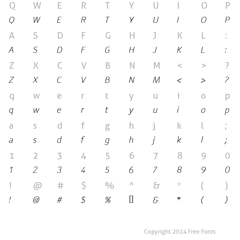 Character Map of AnomolyLight Italic