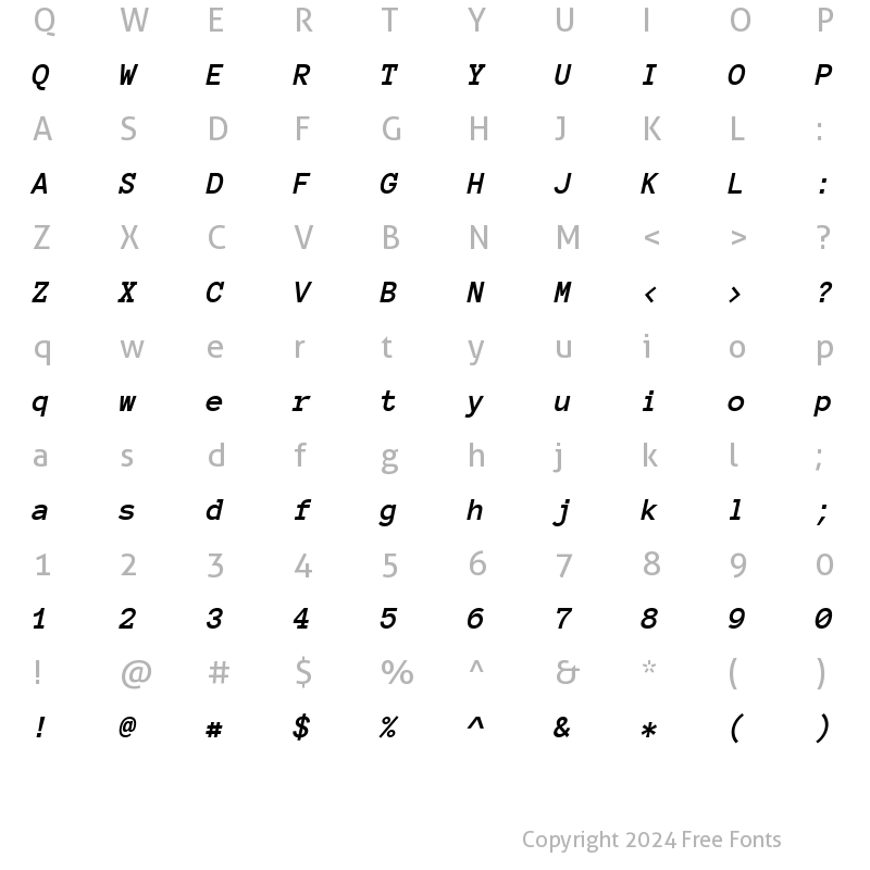 Character Map of Anonymous Pro Bold Italic