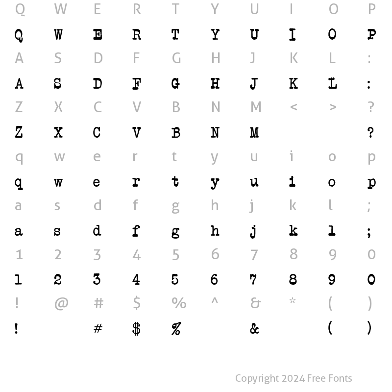 Character Map of Another Typewriter Regular